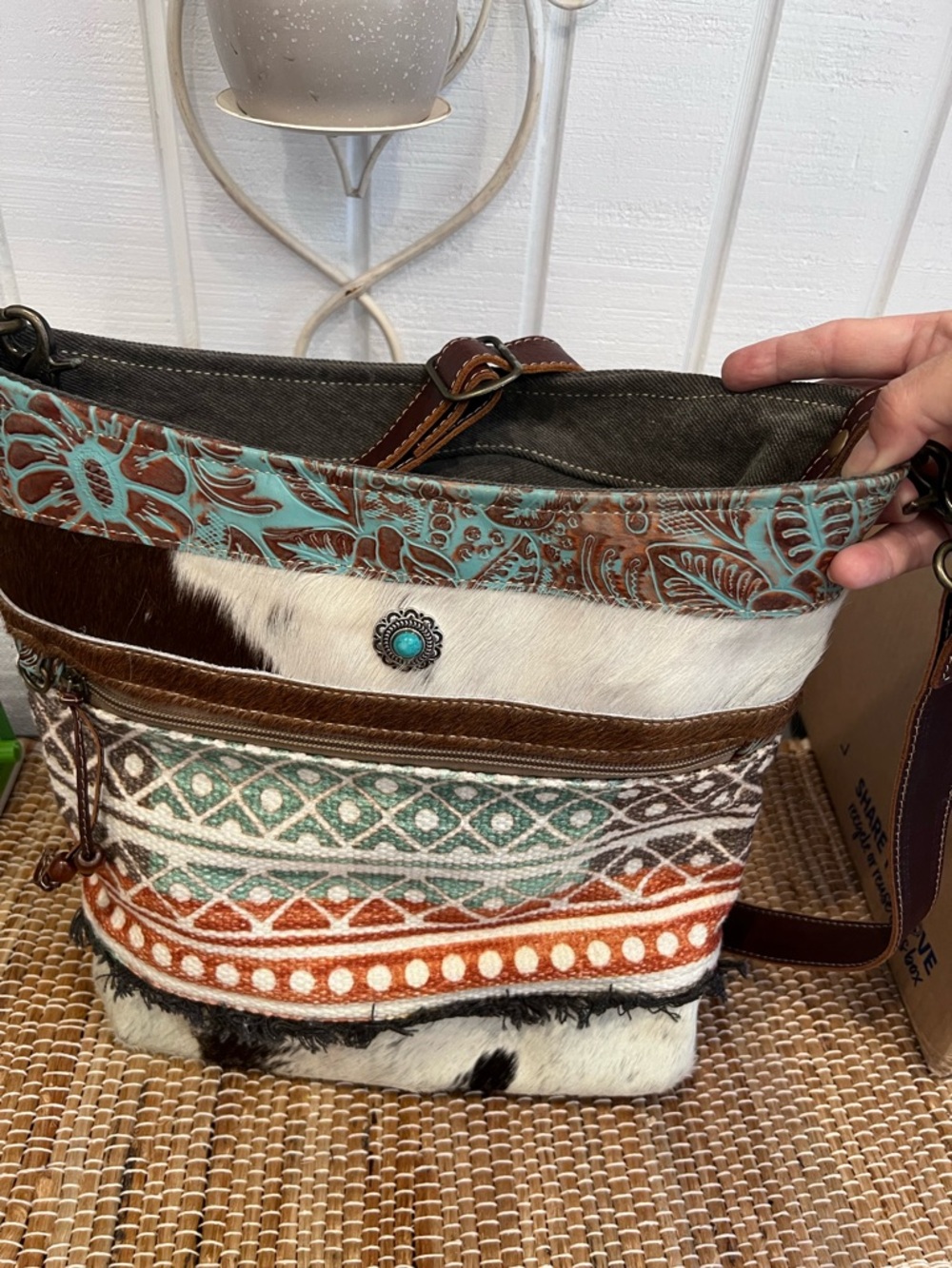 Boho Turquoise & Brown Patterned Women’s Tote Bag
